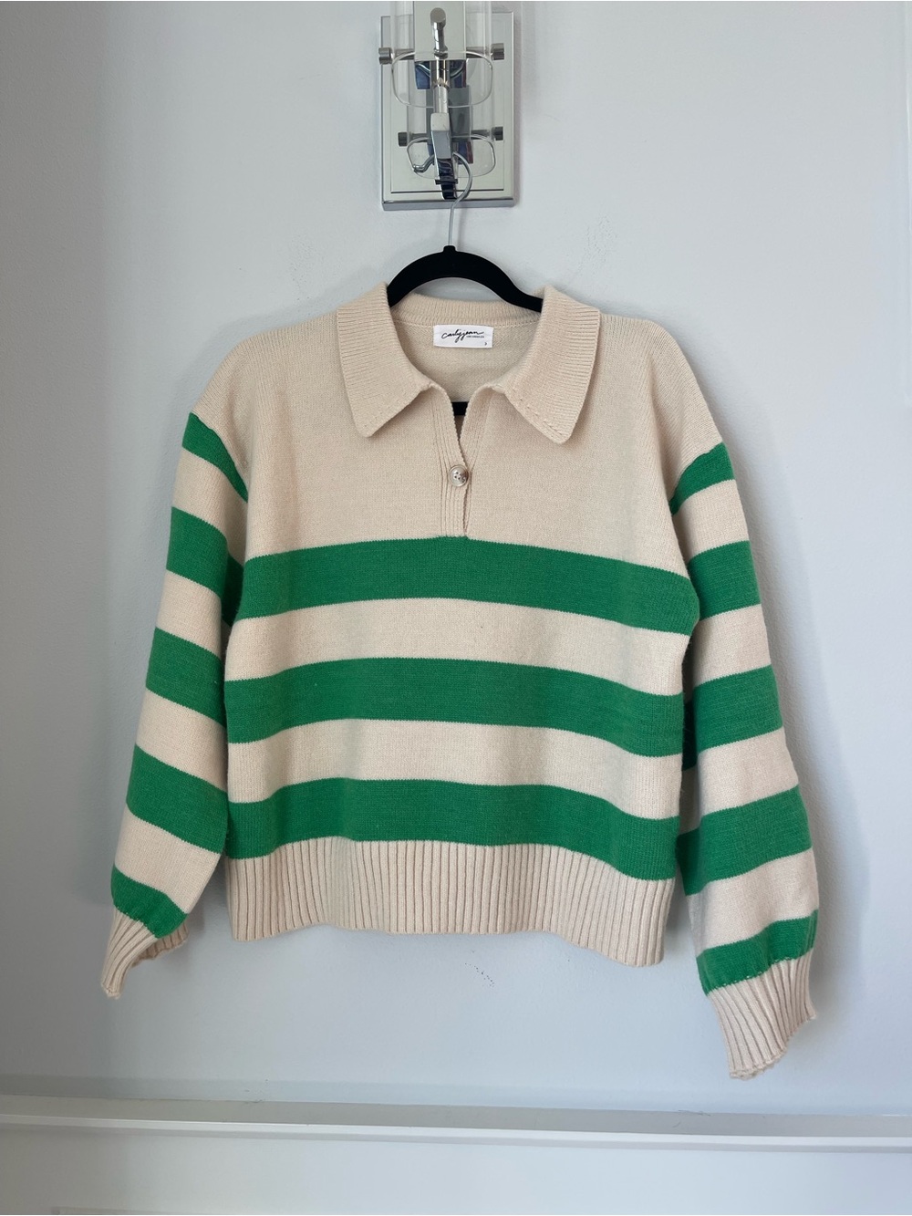 Carly Jean Los Angeles Cream Sweater with Green Stripes